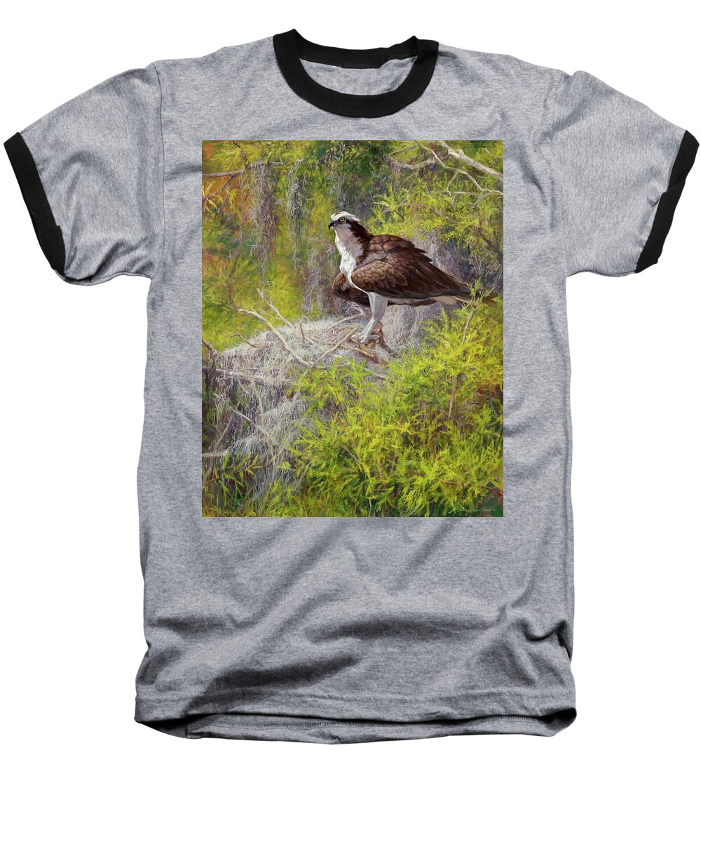Osprey Baseball T-Shirt featuring the painting The Guardian by Laurie Snow Hein