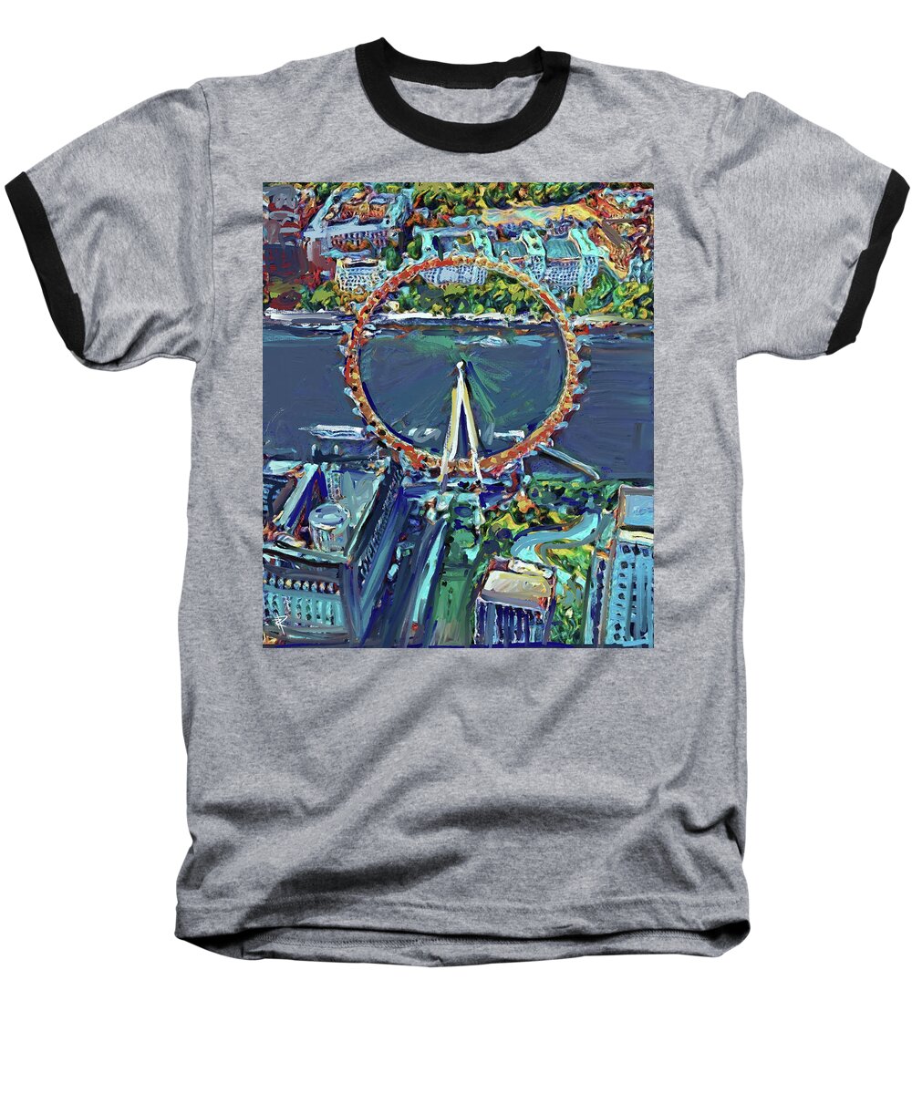 The London Eye Baseball T-Shirt featuring the mixed media The London Eye by Russell Pierce