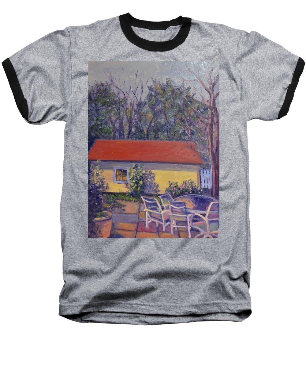 Patio Baseball T-Shirt featuring the painting The Patio by Beth Riso
