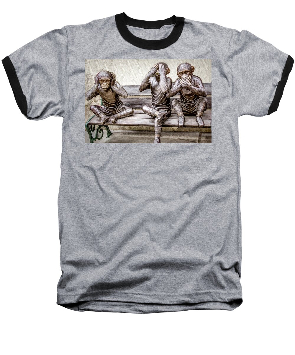 Monkeys Baseball T-Shirt featuring the photograph The Philosophical Monkeys, Original by Marcy Wielfaert