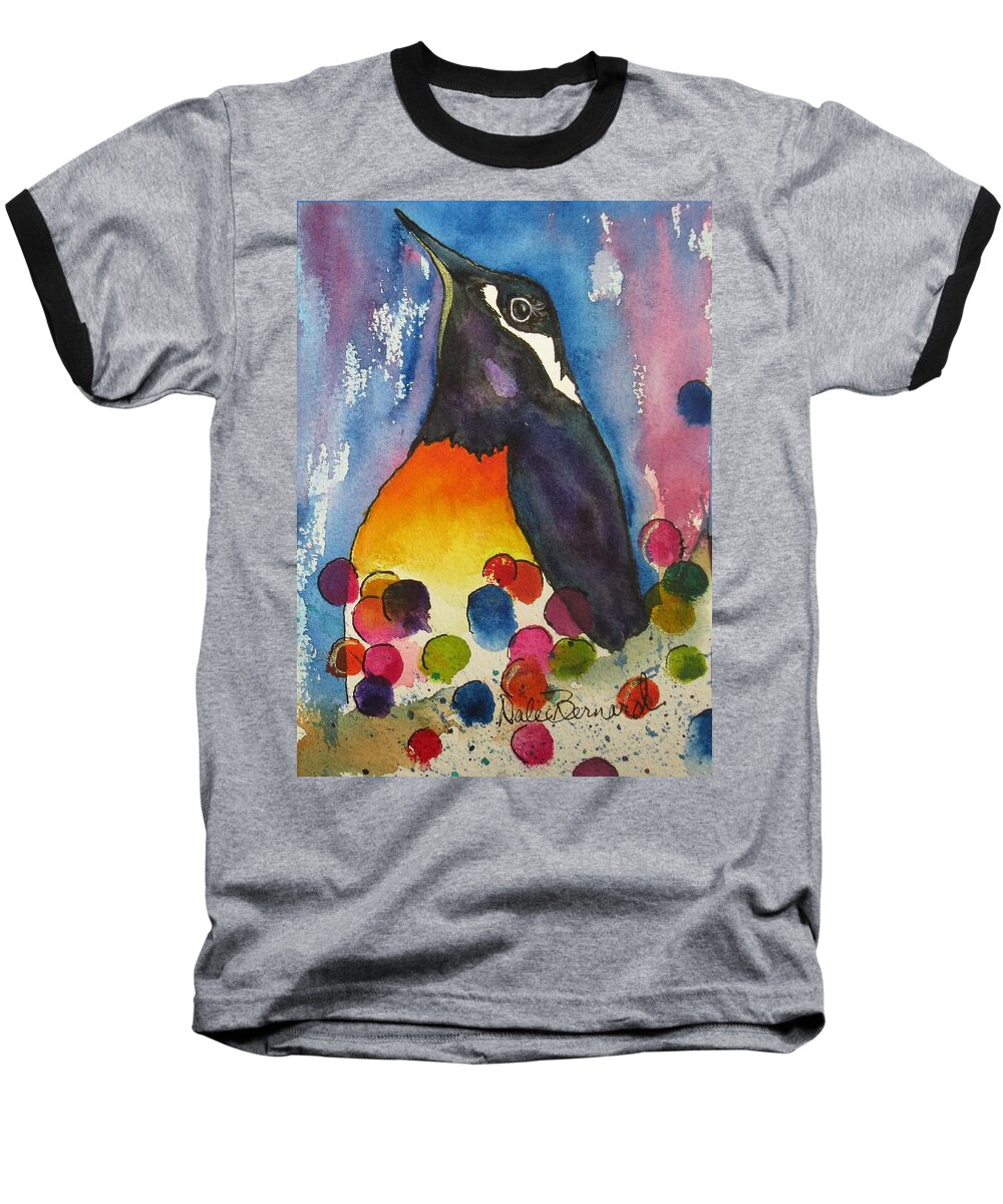 Penguin Baseball T-Shirt featuring the painting The Pomp Of A Party Penguin by Dale Bernard