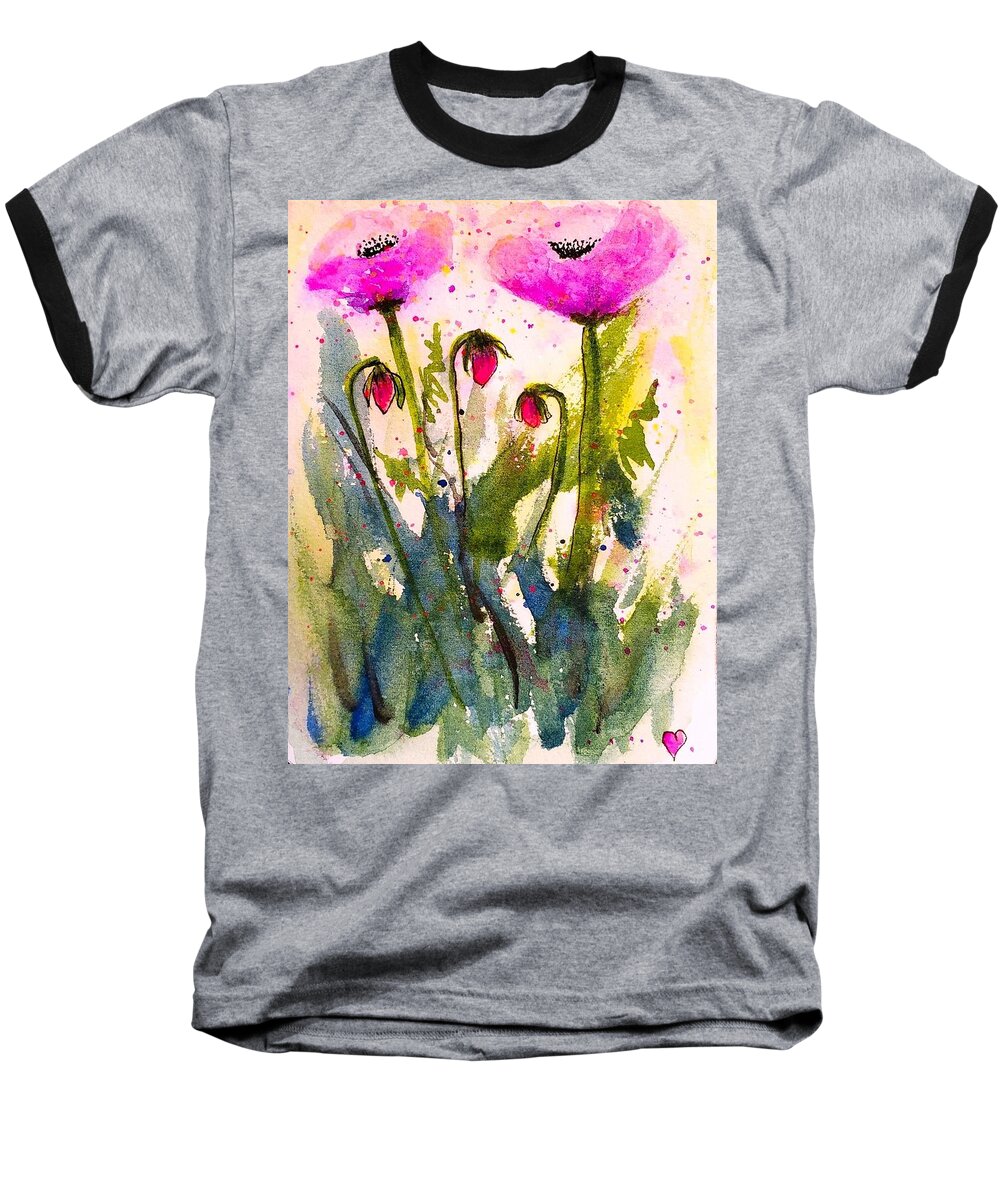 Watercolor Baseball T-Shirt featuring the painting The Poppies by Deahn Benware