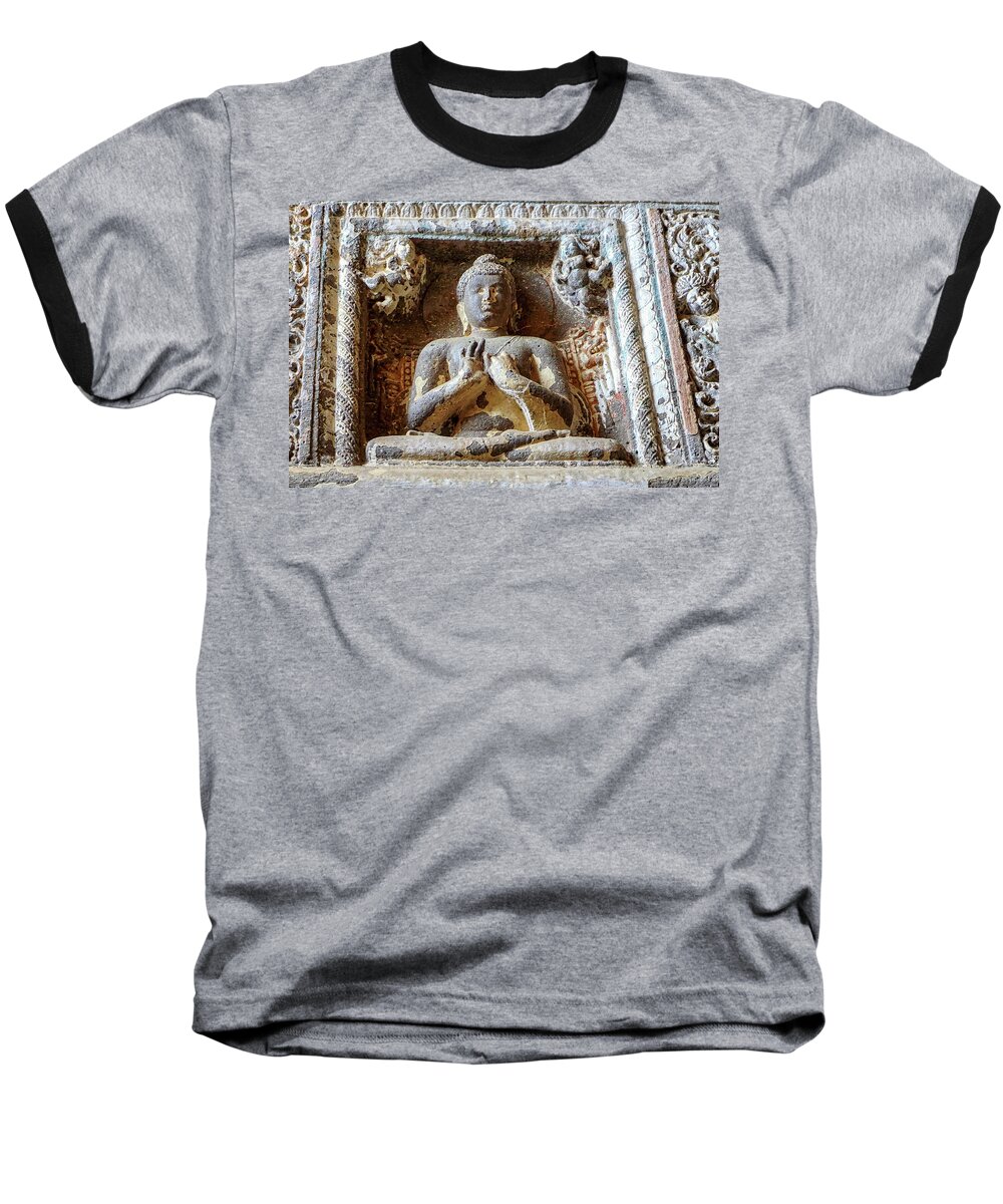 Ajunta Caves Baseball T-Shirt featuring the photograph The Serene Buddha Ajunta Caves by Joseph S Giacalone