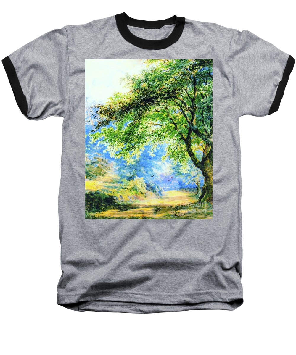 Landscape Baseball T-Shirt featuring the painting The Sunshine Path by Jane Small