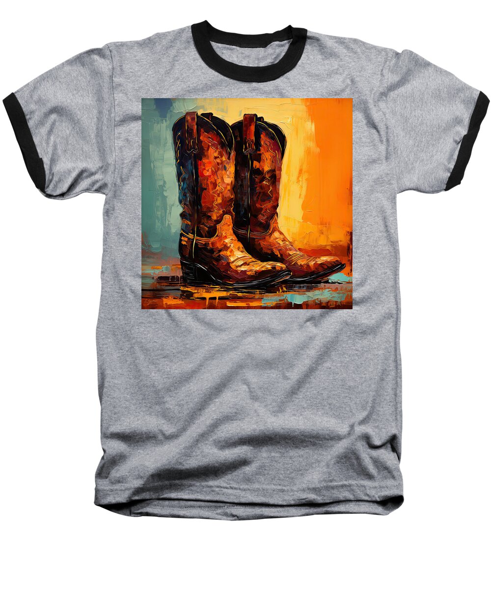 Equestrian Boots Baseball T-Shirt featuring the photograph The Trail Less Traveled - Colorful Western Art by Lourry Legarde