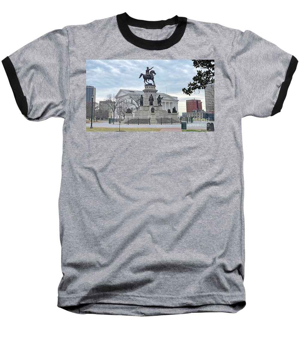 Virginia Baseball T-Shirt featuring the photograph The Virginia Washington Monument and State Capitol 4829 by Jack Schultz