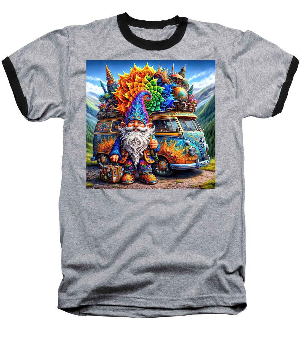 Gnome Baseball T-Shirt featuring the digital art The Wandering Whimsy of Whiskerwick the Gnome by Bill and Linda Tiepelman