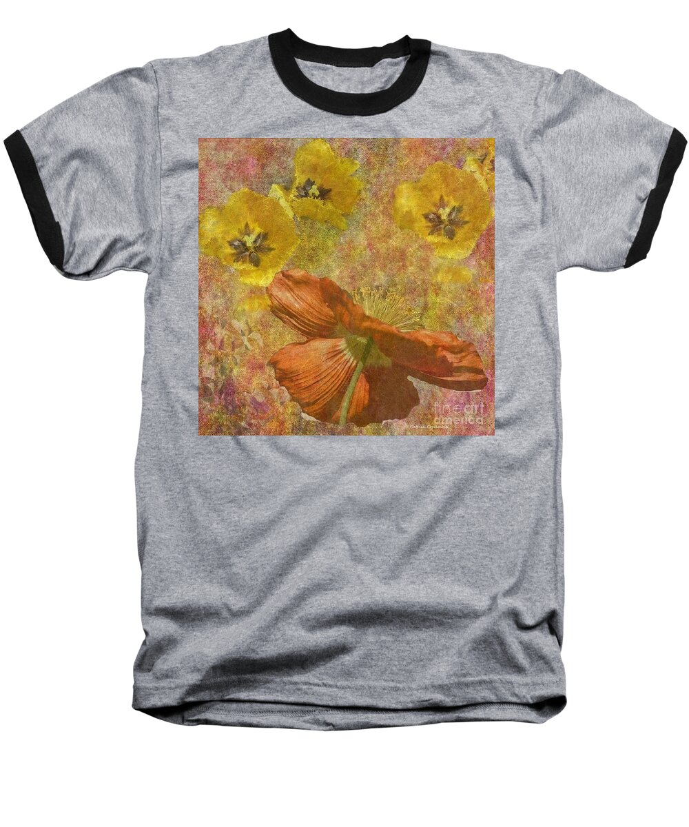 Photography Baseball T-Shirt featuring the digital art Tulips and Poppies by Kathie Chicoine