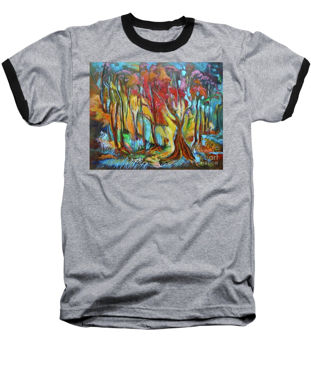 Abstract Baseball T-Shirt featuring the painting Trees by Jenny Lee