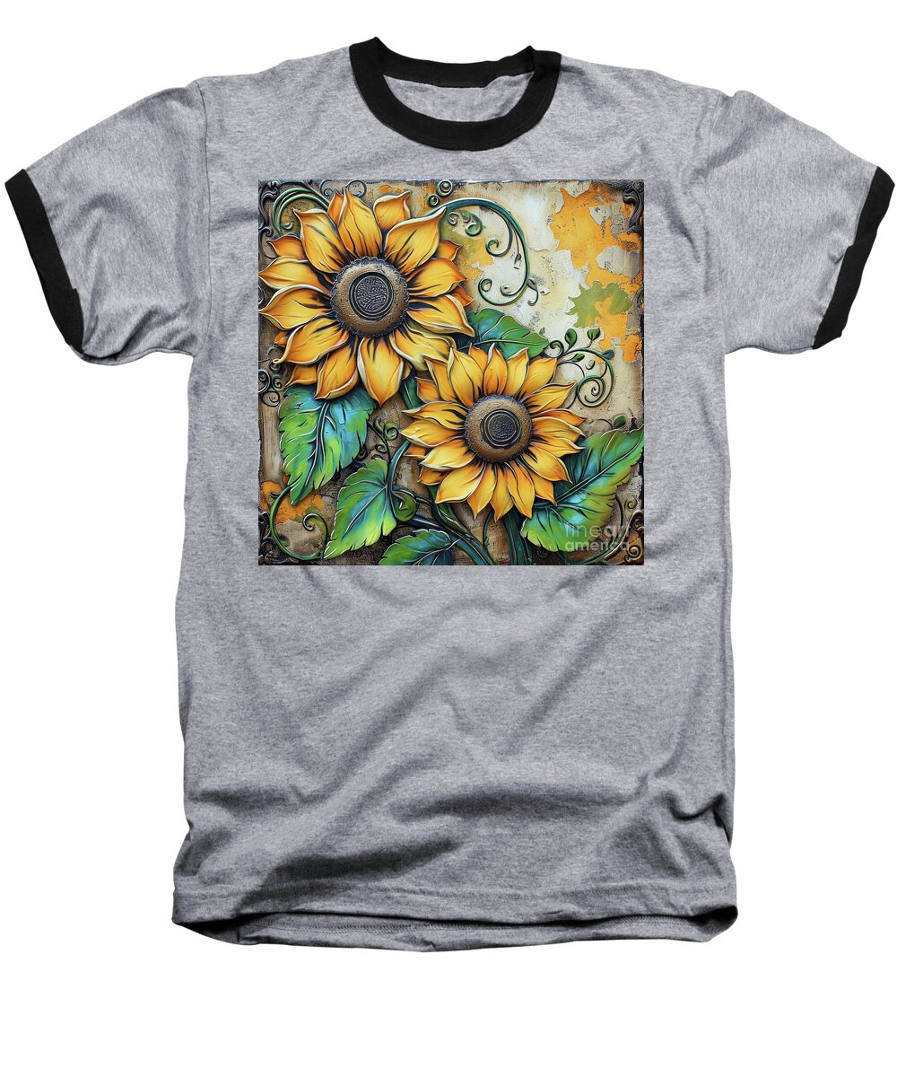 Sunflowers Baseball T-Shirt featuring the painting Tuscany Sunflowers by Tina LeCour