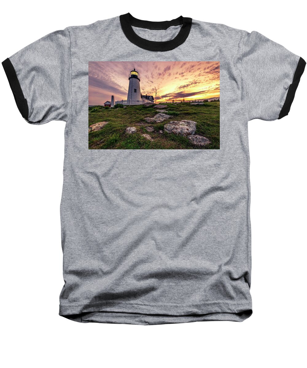 Architecture Baseball T-Shirt featuring the photograph Twilight at Penaquid Point Lighthouse by Andy Crawford