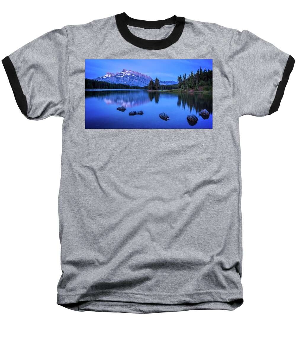 Two Jack Lake Baseball T-Shirt featuring the photograph Twilight at Two Jack Lake by Jaki Miller