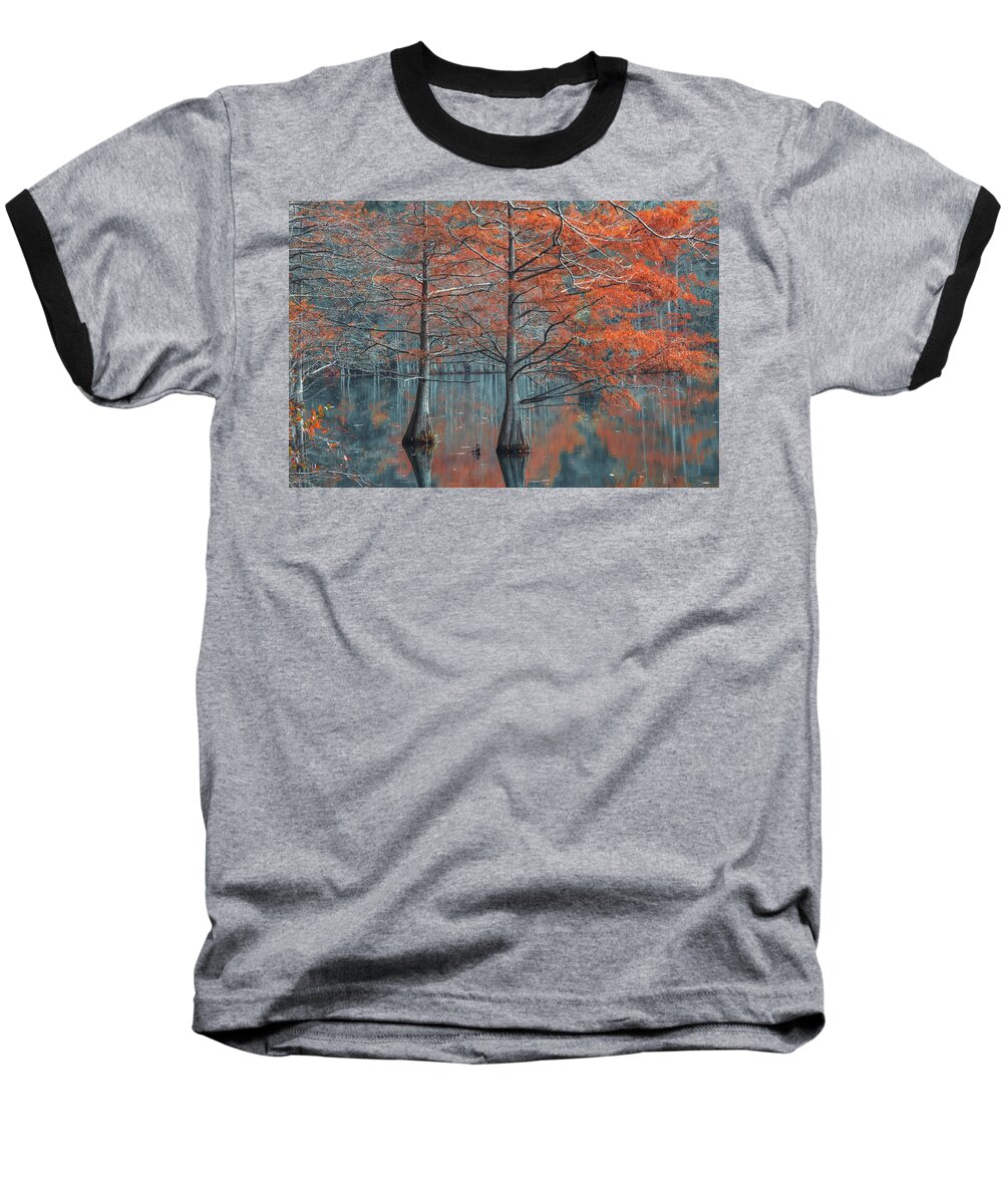 Landscape Baseball T-Shirt featuring the photograph Twin Cypress by Iris Greenwell