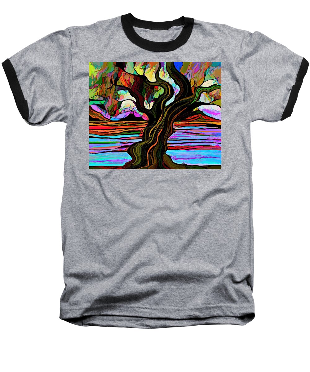 Modern Abstract Baseball T-Shirt featuring the mixed media Twisted Tree Linear Abstraction by Joan Stratton