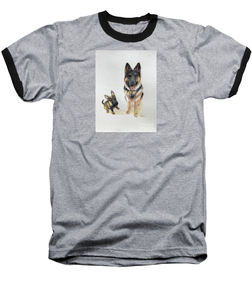 Dogs Baseball T-Shirt featuring the painting Two Dogs by Christine Lathrop