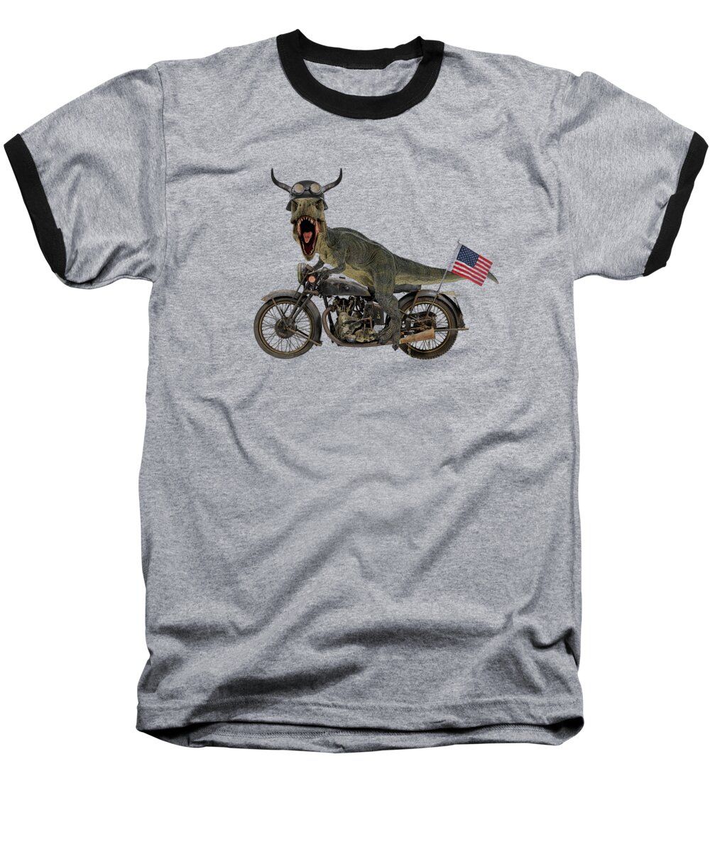Dinosaur Baseball T-Shirt featuring the digital art Tyrannosaurus Rex on Motorbike by Madame Memento