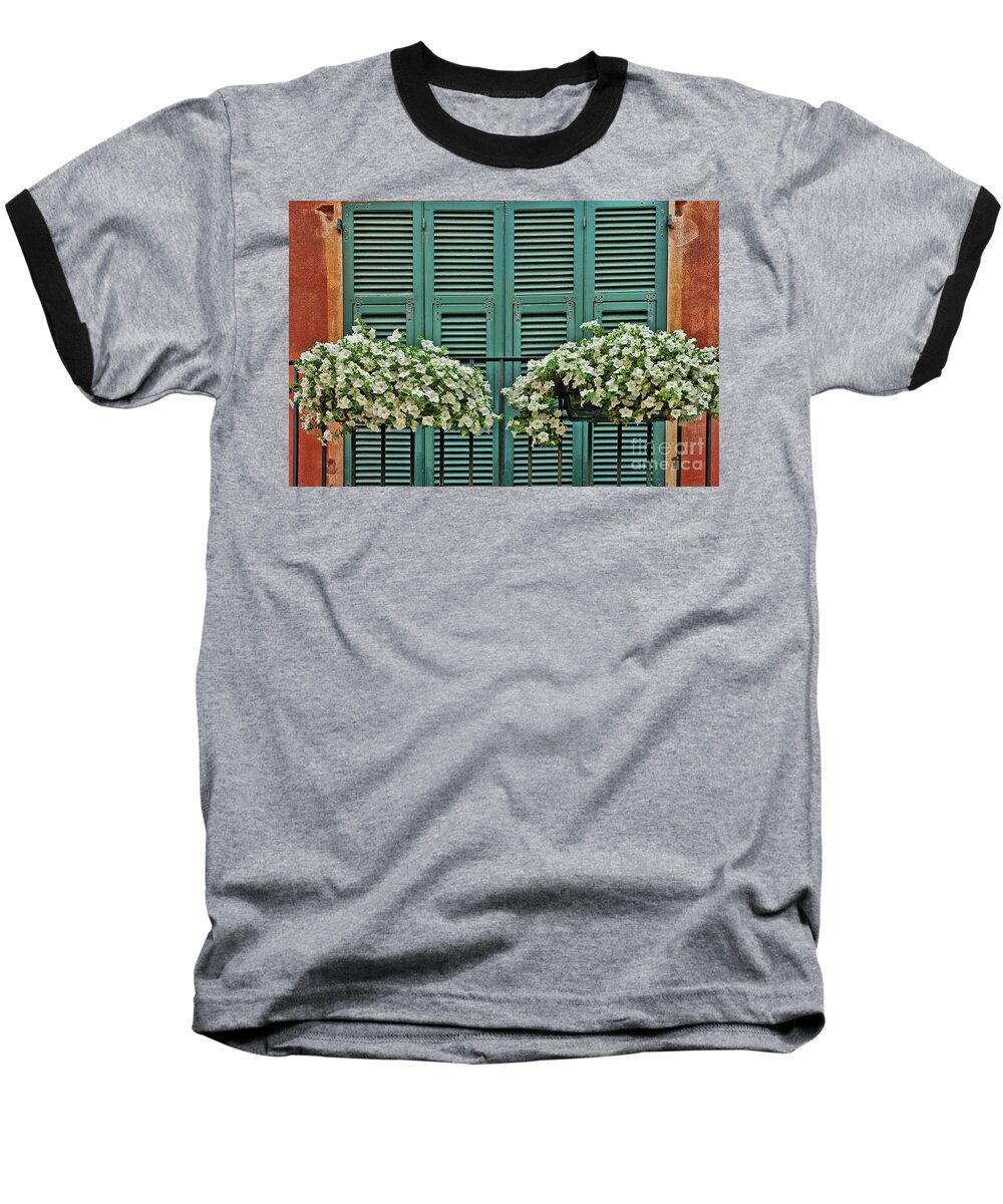 Venice Baseball T-Shirt featuring the photograph Venice Flower Balcony 2 by Allen Beatty