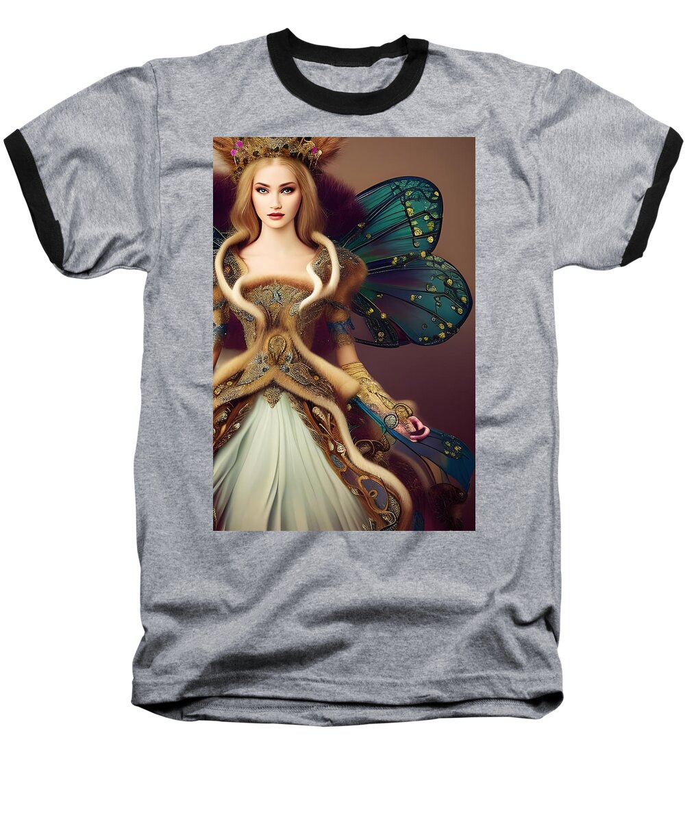 Fairy Baseball T-Shirt featuring the mixed media Victorian Fairy by Lesa Fine