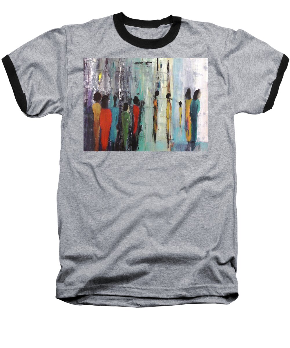 Abstract Baseball T-Shirt featuring the painting Waiting My Turn to Walk the Runway by Sharon Williams Eng