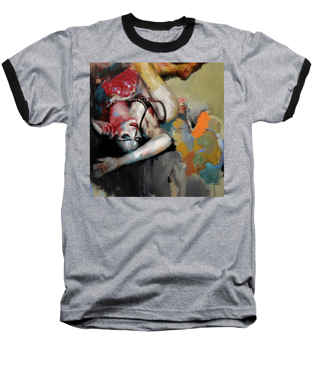  Baseball T-Shirt featuring the painting Watch My Hand by Mahnoor Shah