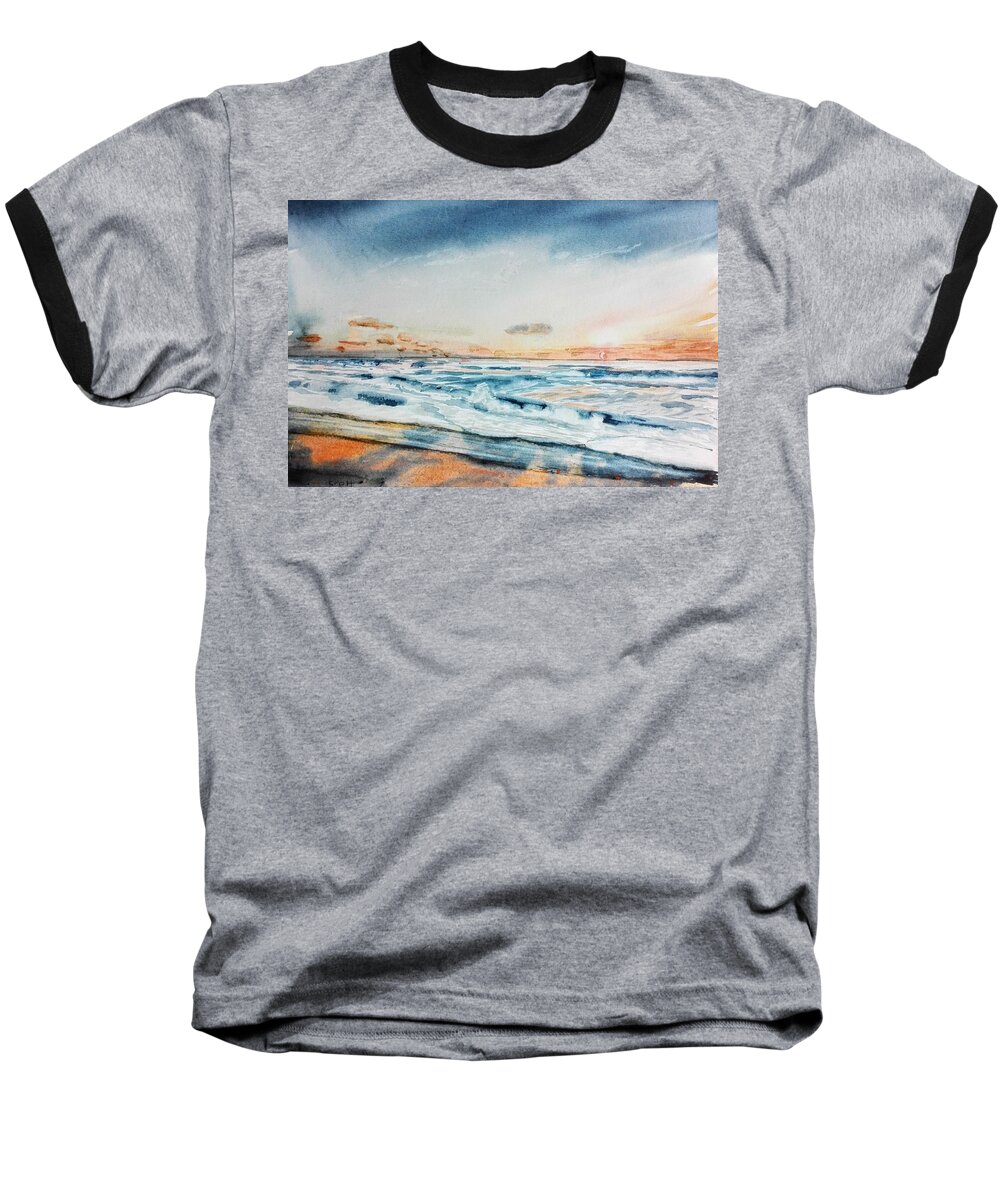 Seascape Baseball T-Shirt featuring the painting Waves by Sandie Croft