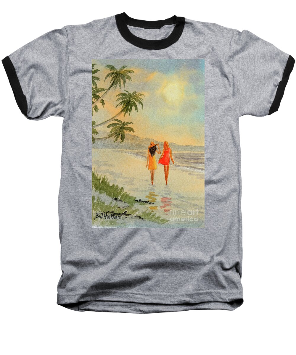 We Love The Beach Baseball T-Shirt featuring the painting We Love The Beach by Bill Holkham