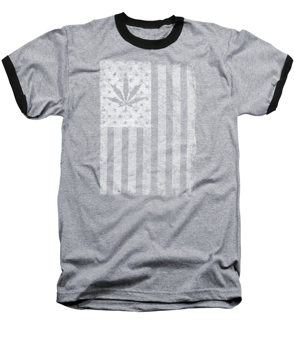 Funny Baseball T-Shirt featuring the digital art Weed Leaf American Flag US by Flippin Sweet Gear