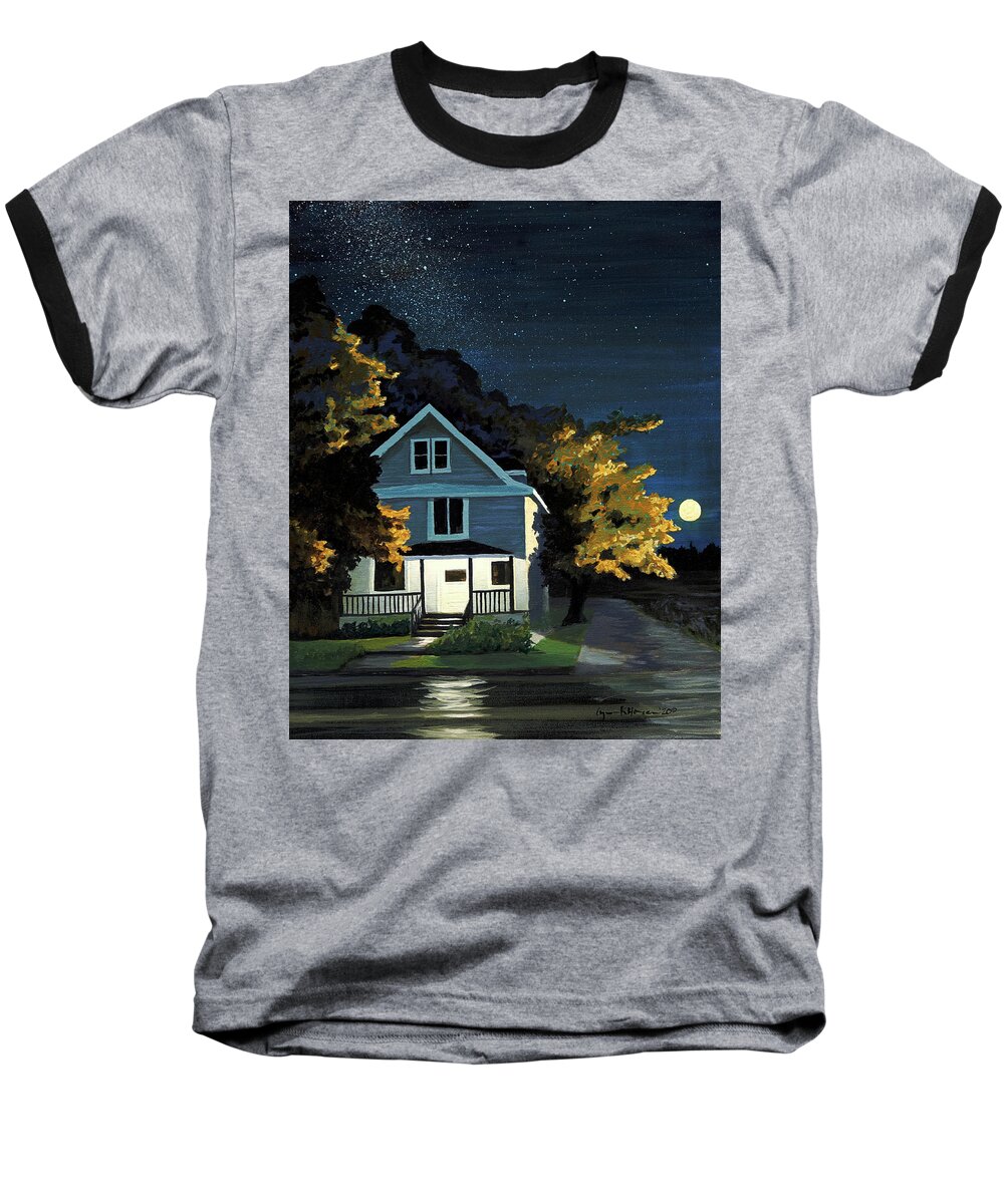 Night Baseball T-Shirt featuring the painting We'll Keep the Light on For You by Lynn Hansen