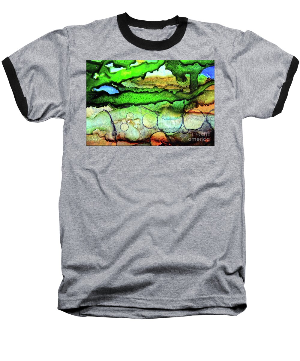 Abstract Baseball T-Shirt featuring the painting Where the rivers flow by Jolanta Anna Karolska