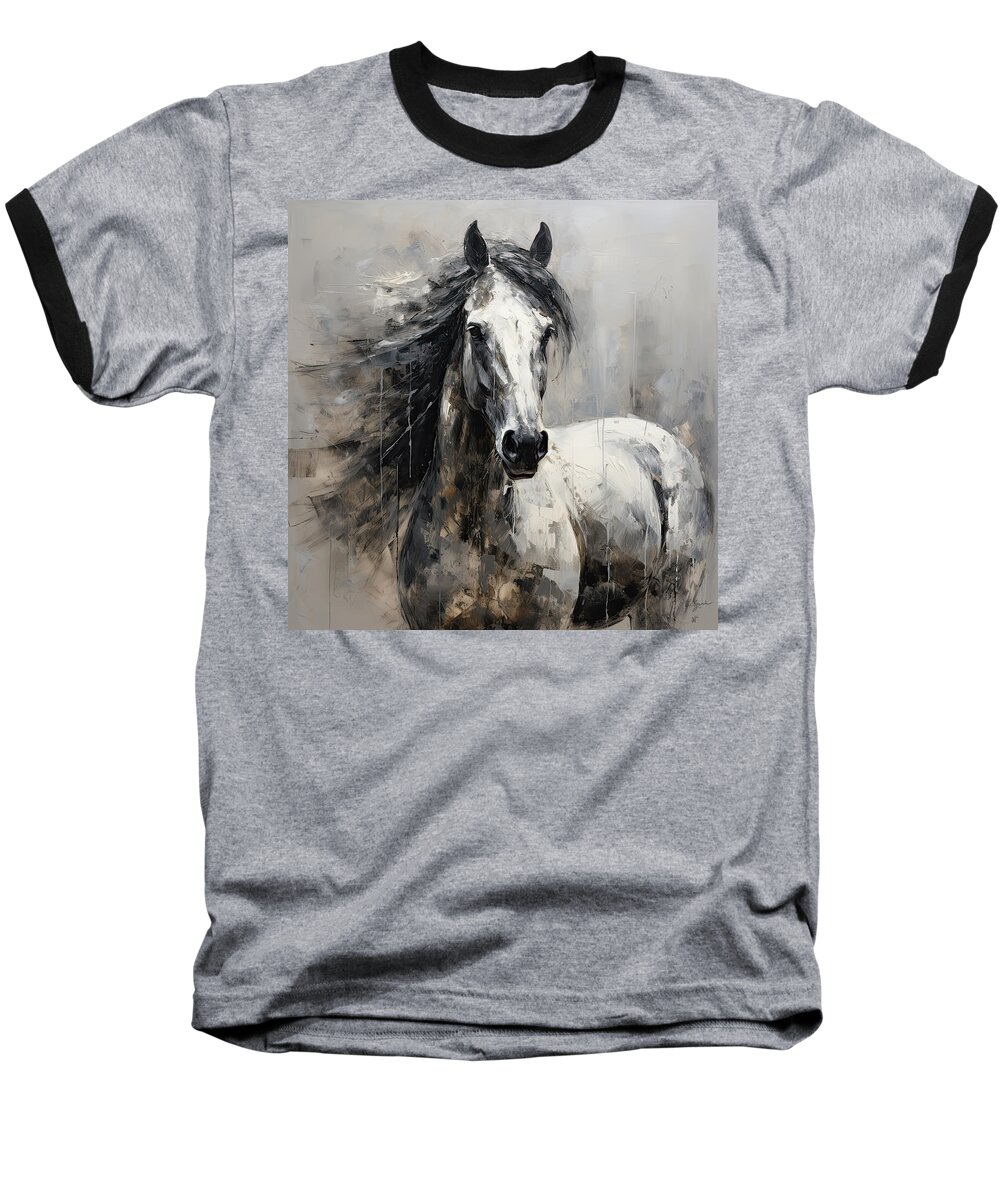 Gray Horse Baseball T-Shirt featuring the painting Wild Soul- Fine Art Horse Artwork by Lourry Legarde