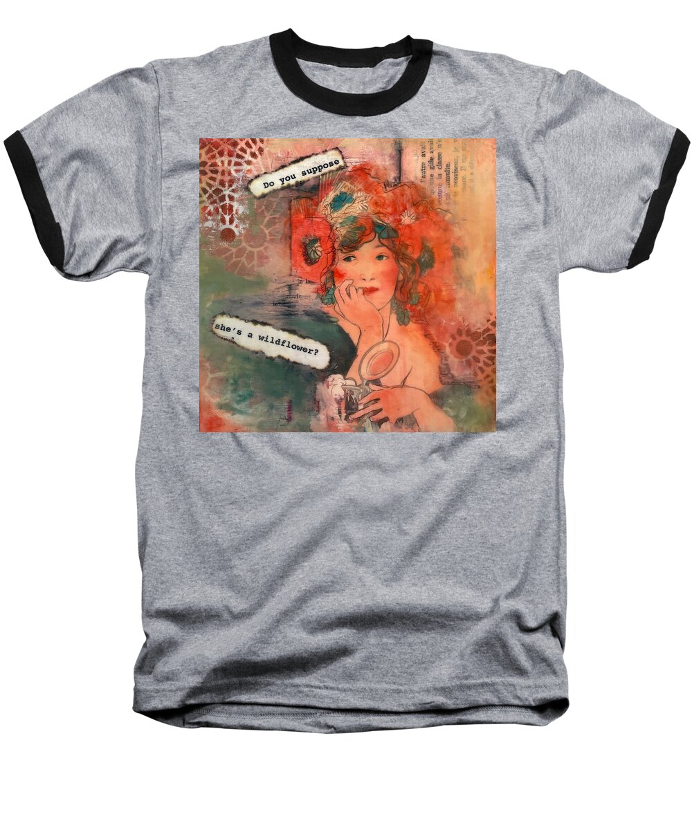 Art Deco Baseball T-Shirt featuring the mixed media Wildflower by Diane Fujimoto