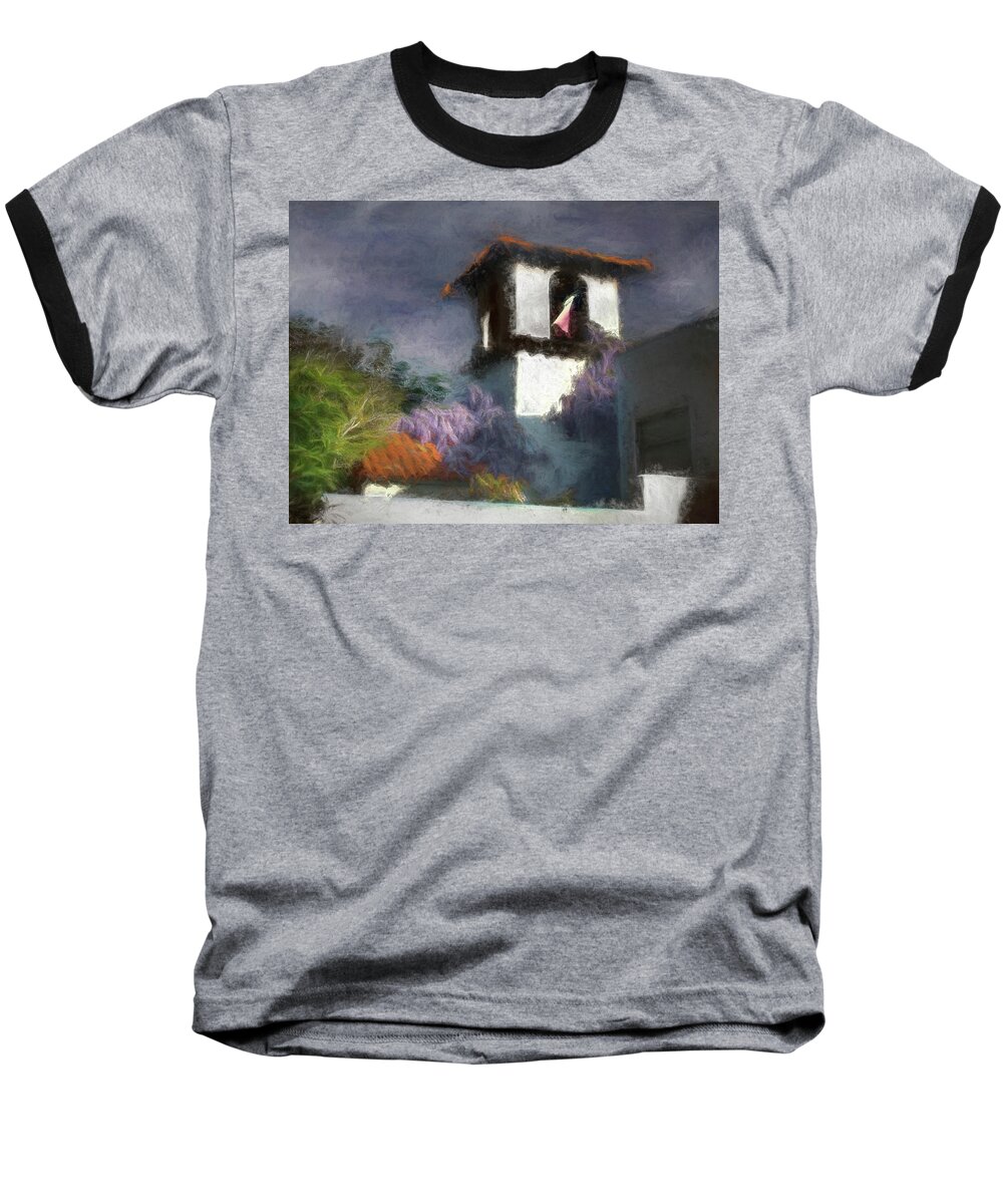 Wisteria Baseball T-Shirt featuring the photograph Wind in the Tower Washline by Wayne King