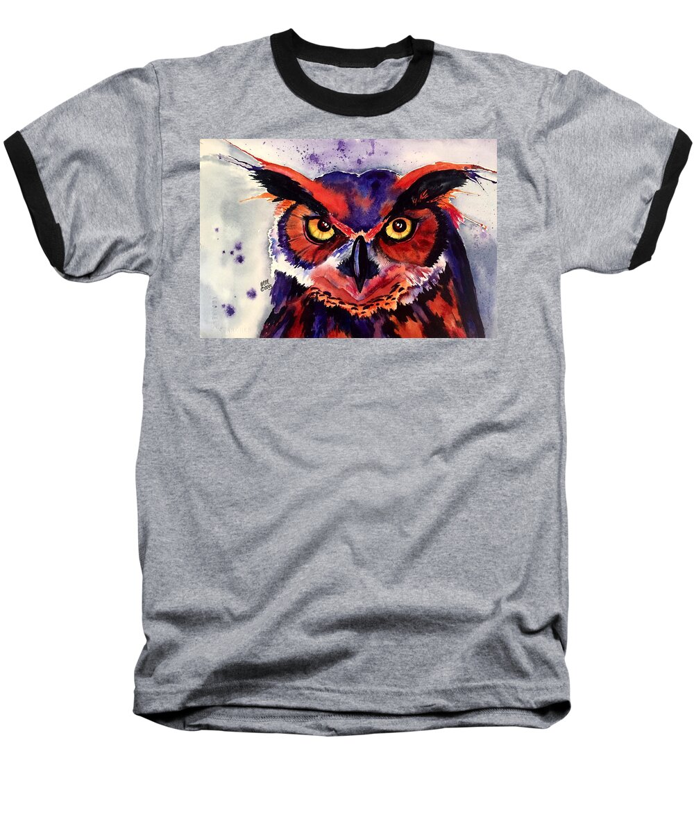 Great Horned Owl Baseball T-Shirt featuring the painting Wisdom's Strength by Michal Madison