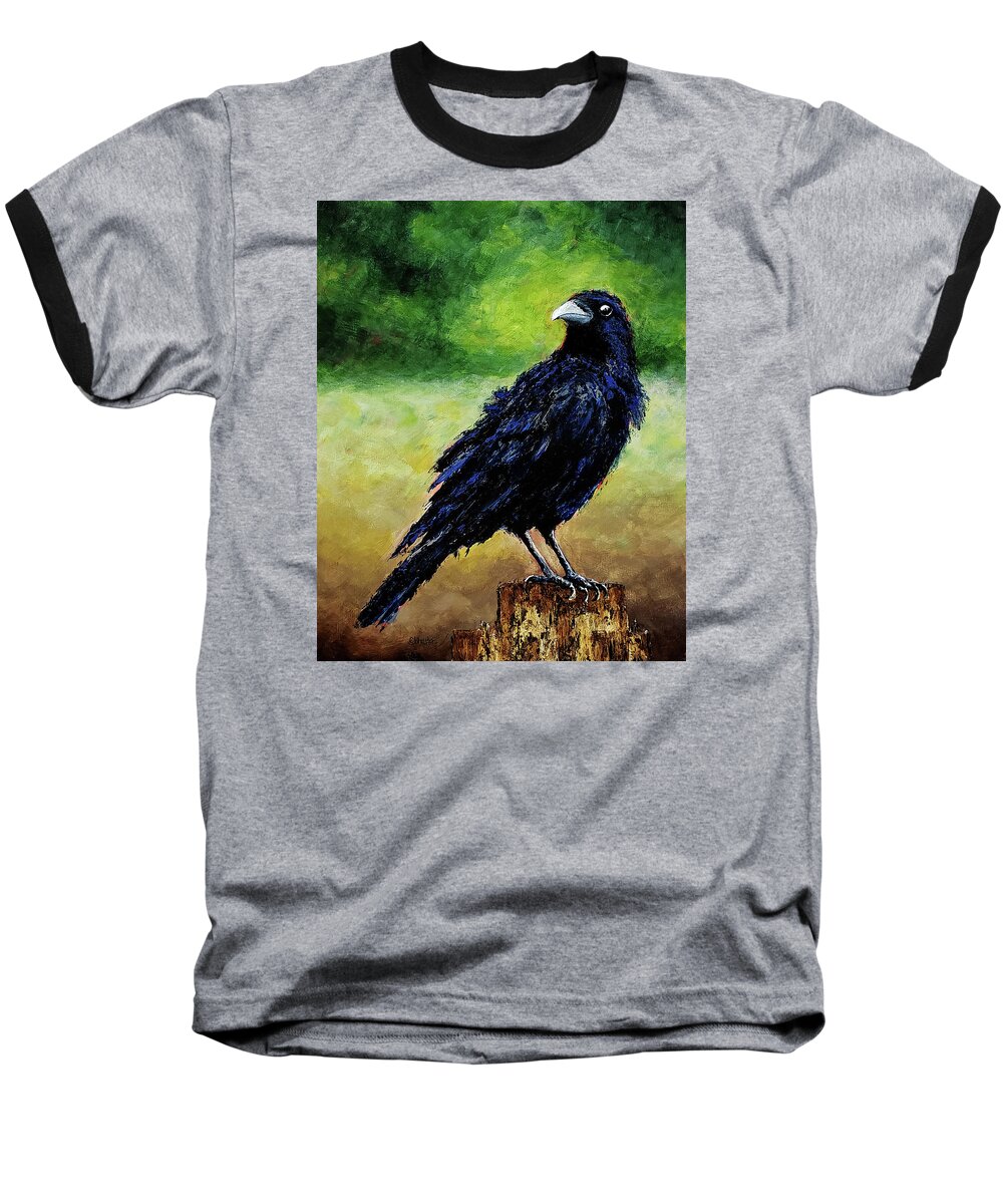Crow Baseball T-Shirt featuring the painting Wishful Thinking by Cindy Johnston
