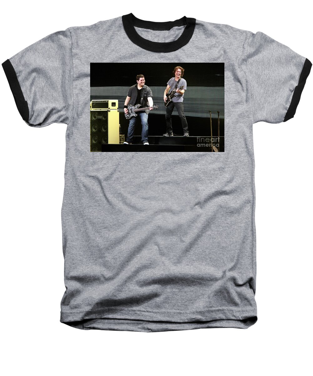Wolfgang Baseball T-Shirt featuring the photograph Wolfgang and Eddie Van Halen by Concert Photos