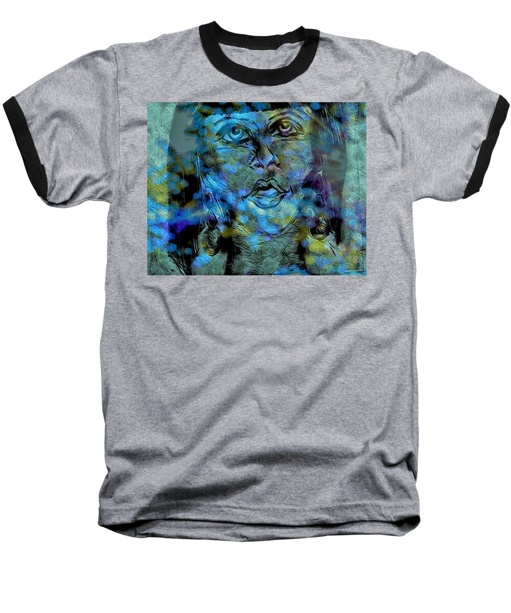 Modern Abstract Art Baseball T-Shirt featuring the mixed media Woman With Large Earrings by Joan Stratton