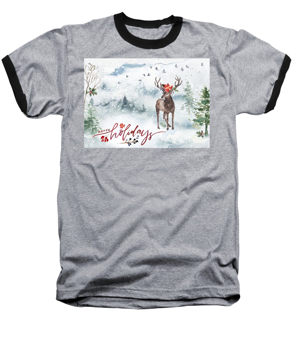 Woodland Baseball T-Shirt featuring the digital art Woodland Holiday Art by Anita Pollak