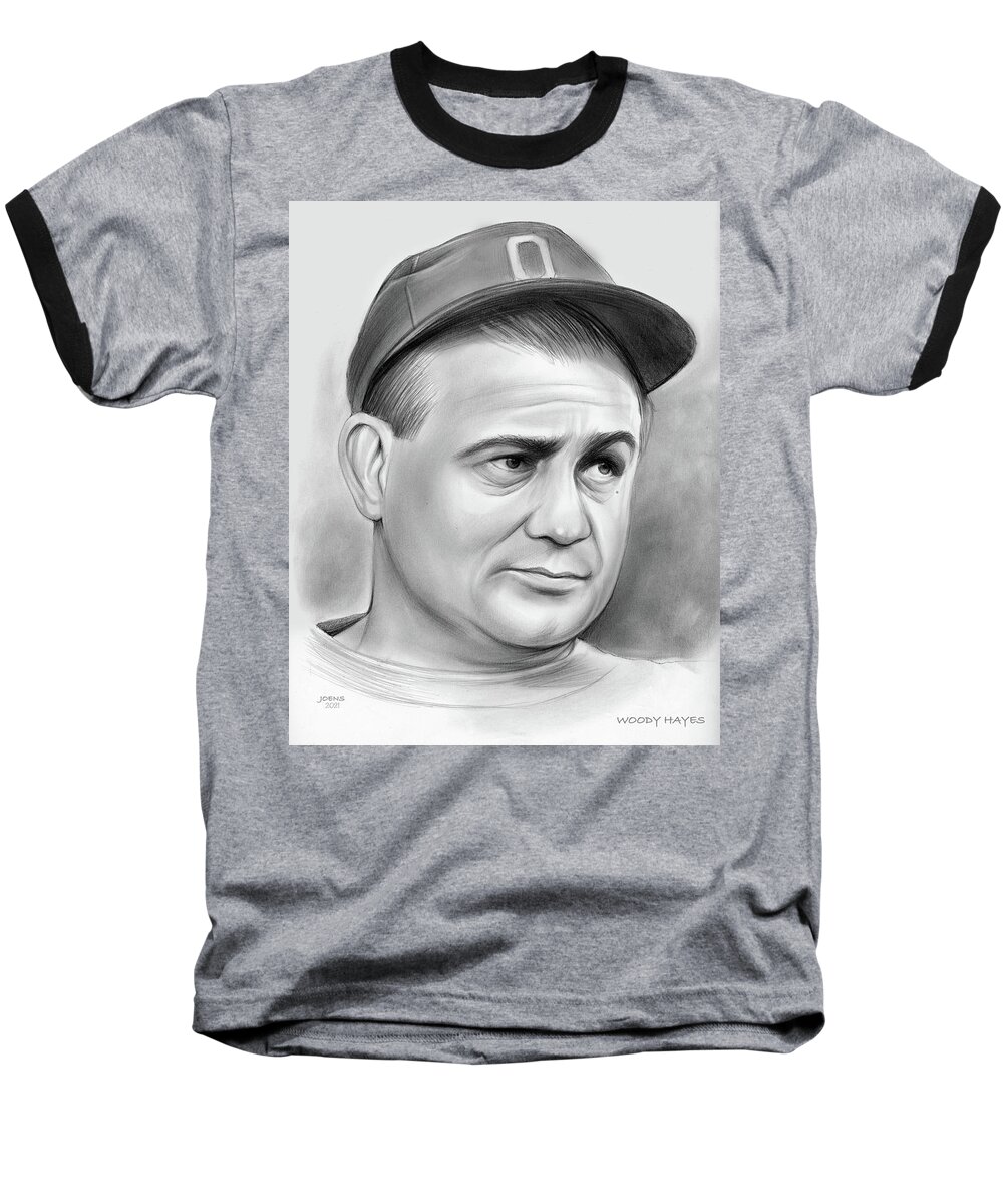 Woody Hayes Baseball T-Shirt featuring the drawing Woody Hayes - pencil by Greg Joens