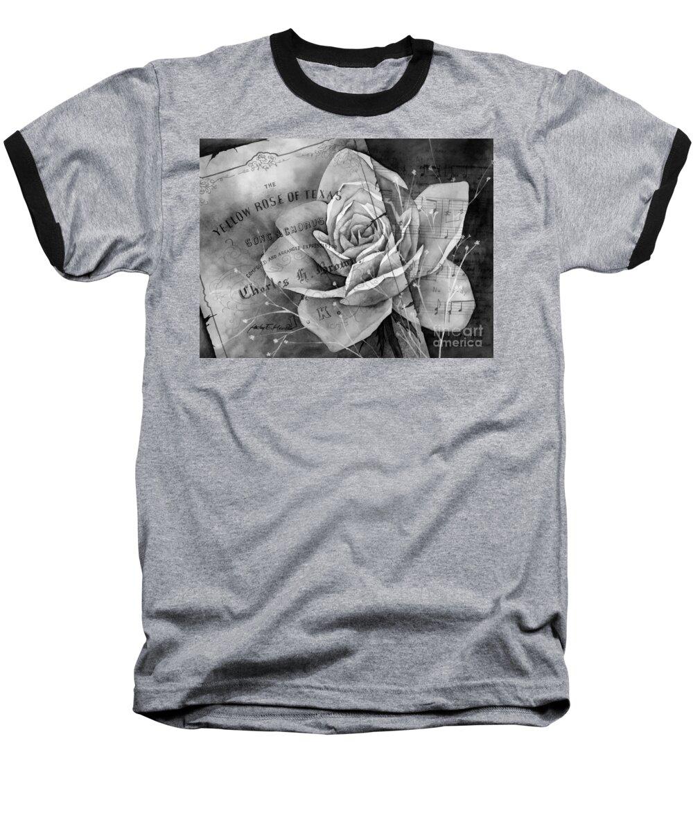 Rose Baseball T-Shirt featuring the painting Yellow Rose of Texas in Black and White by Hailey E Herrera