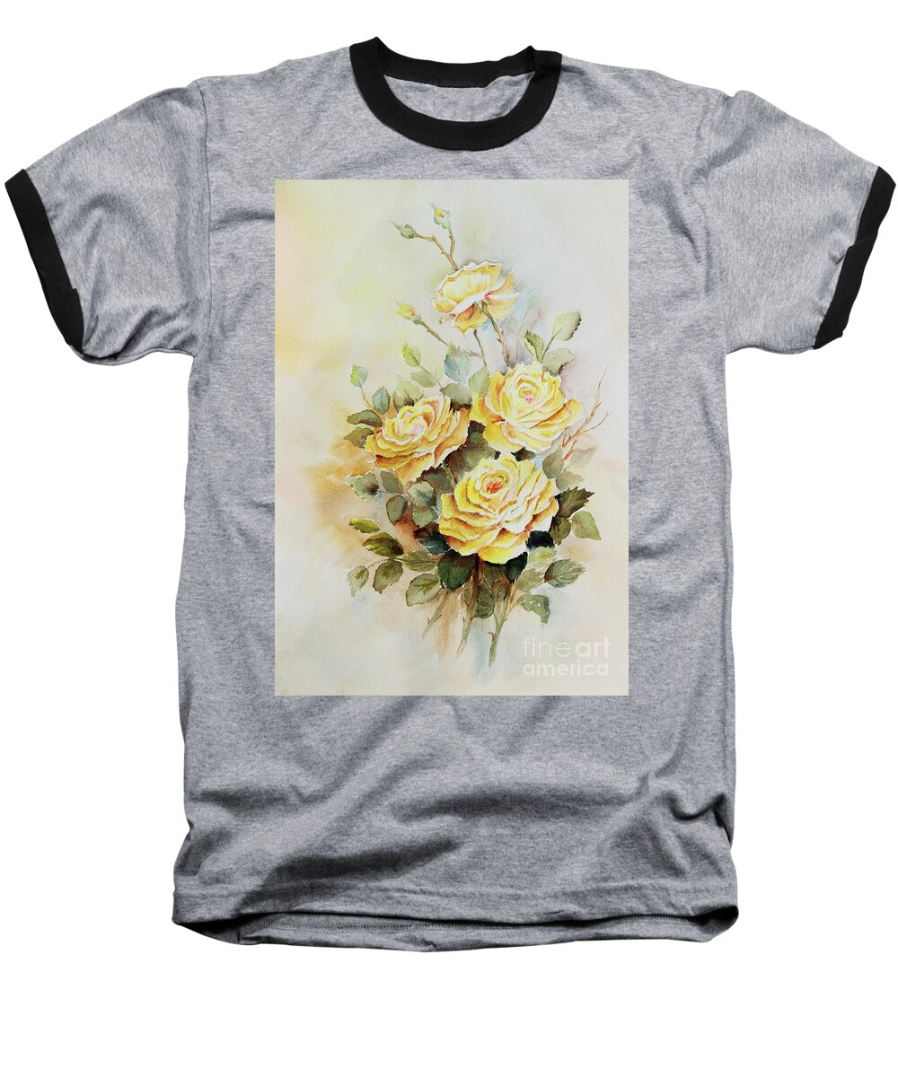 Roses Baseball T-Shirt featuring the painting Yellow Roses by Pattie Calfy