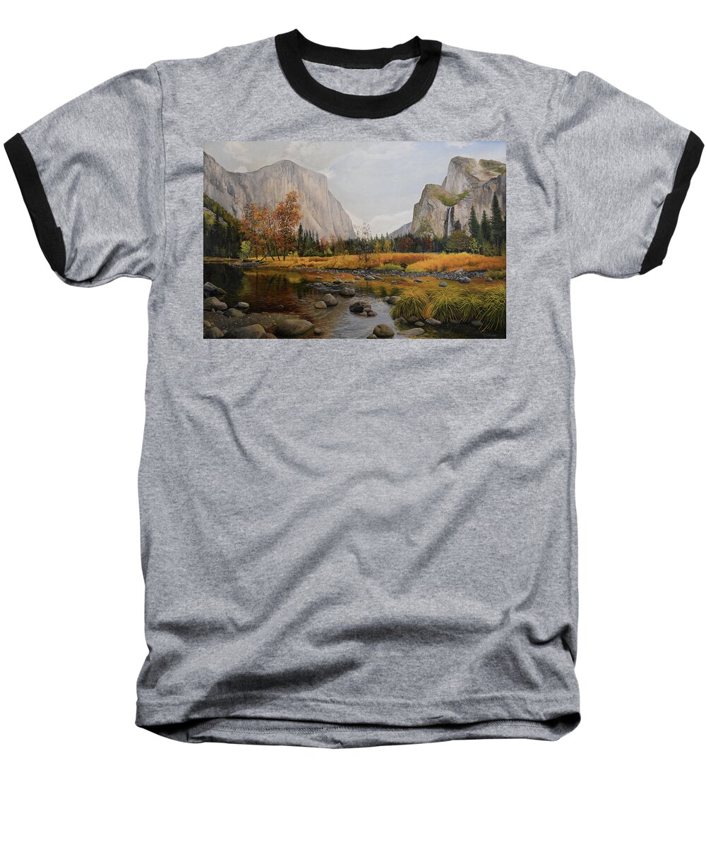 Yosemite Baseball T-Shirt featuring the painting Autumn in Yosemite by Charles Owens