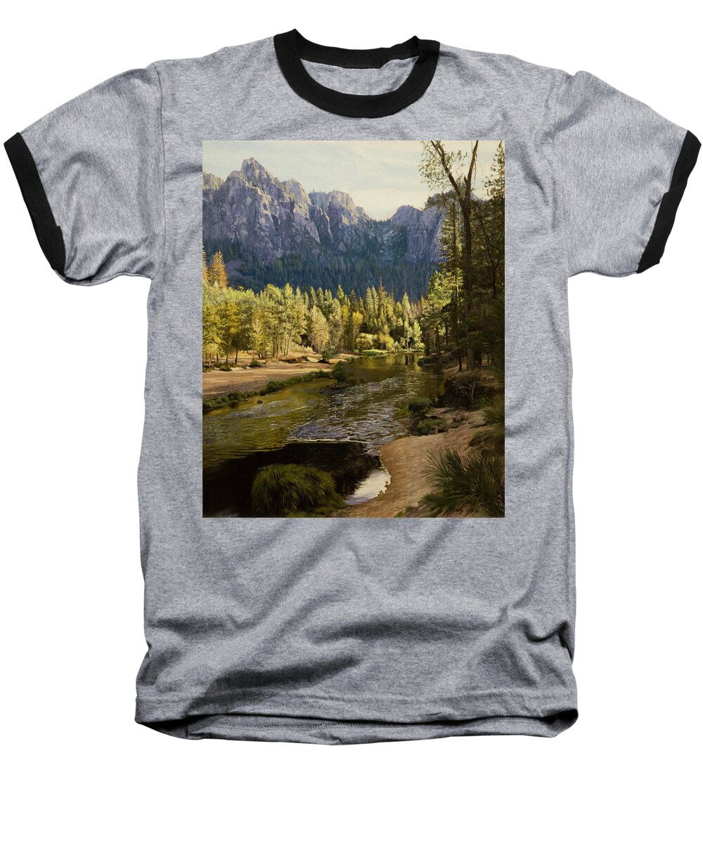 Yosemite Baseball T-Shirt featuring the painting Yosemite Valley by Kenneth Young