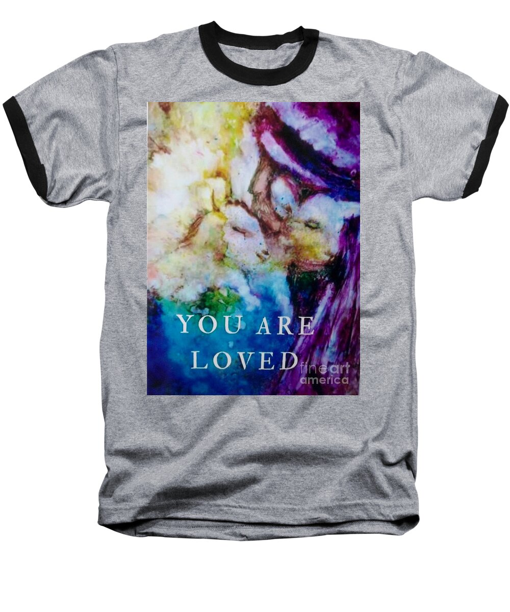 The Good Shepherd Baseball T-Shirt featuring the painting You Are Loved by Deborah Nell