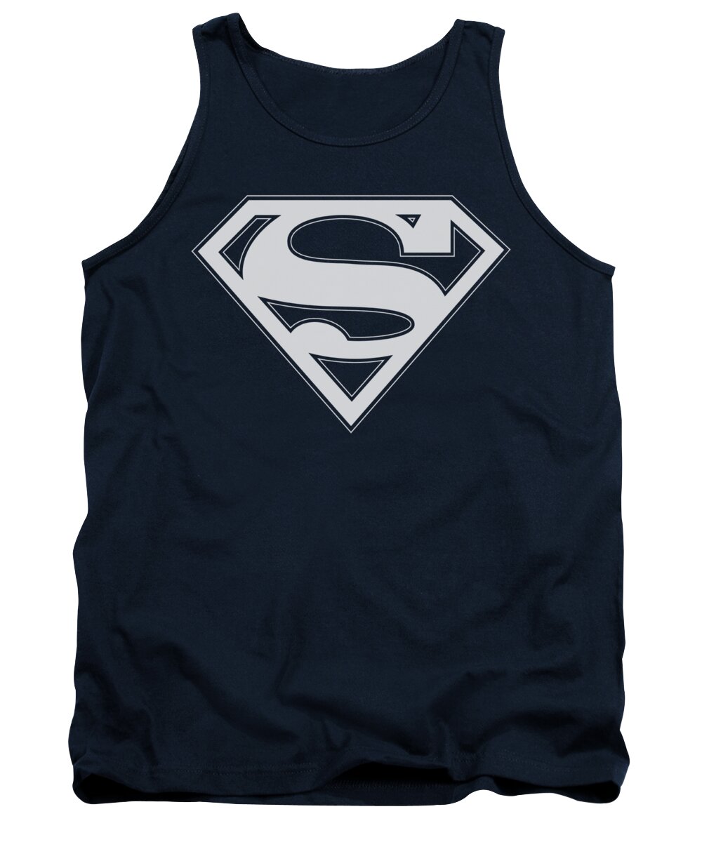 Superman Tank Top featuring the digital art Superman - Navy And White Shield by Brand A