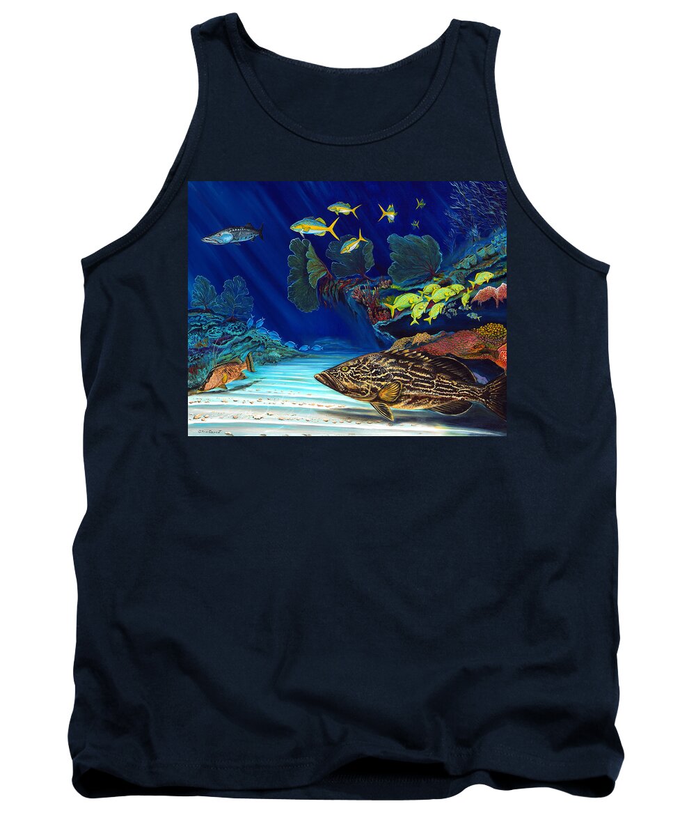 Grouper Tank Top featuring the painting Black grouper reef by Steve Ozment