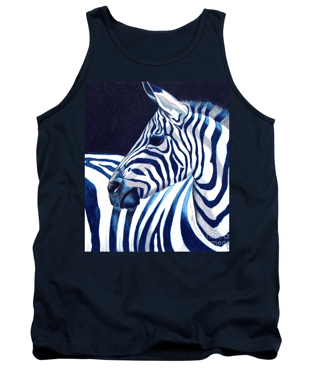 Zebra Tank Top featuring the painting Blue Zebra by Alison Caltrider