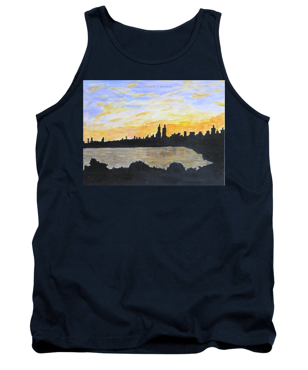 Silhouette Of Skyscrapers Tank Top featuring the painting Central Park in NewYork by Sonali Gangane