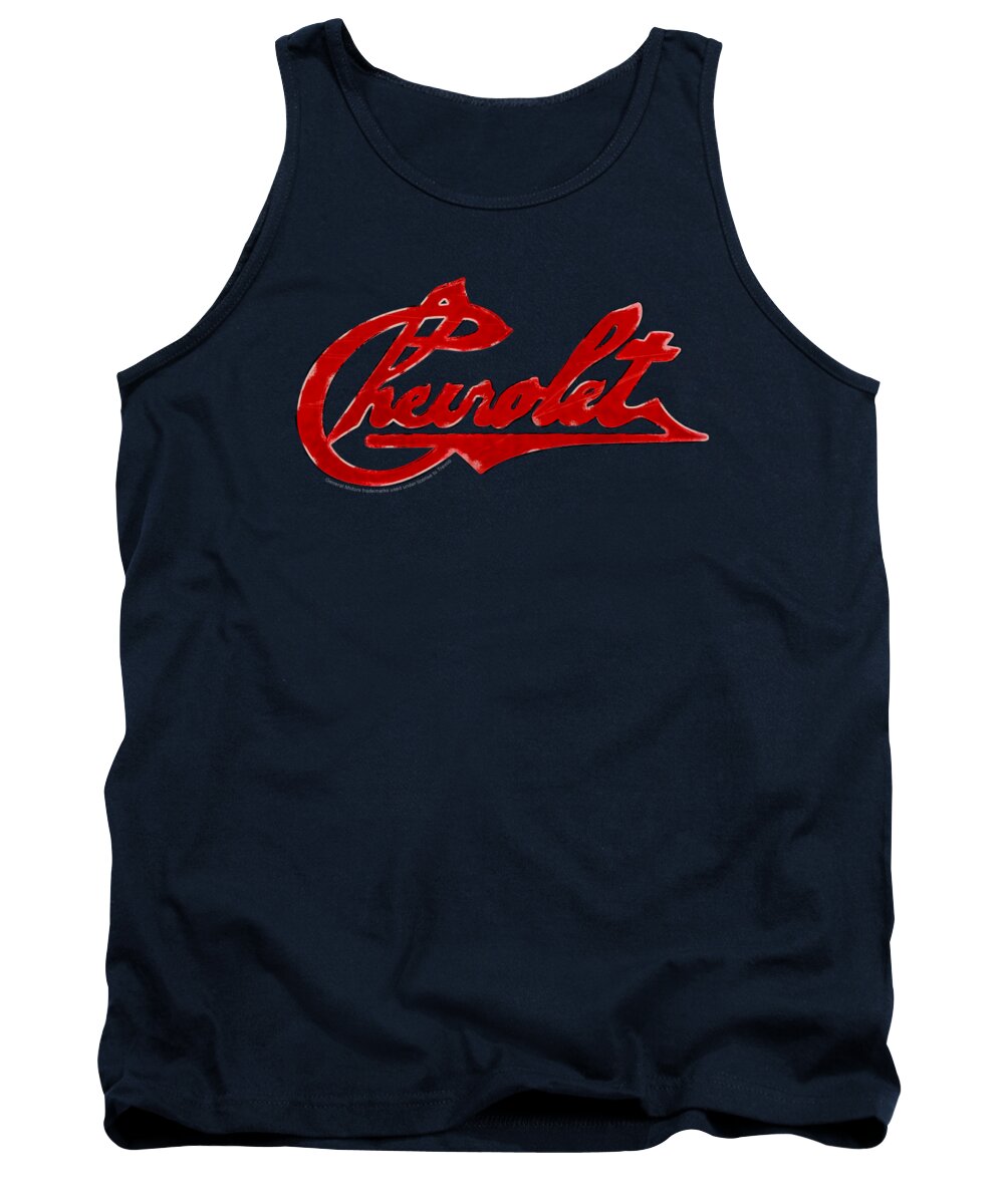  Tank Top featuring the digital art Chevrolet - Chevrolet Script Distressed by Brand A
