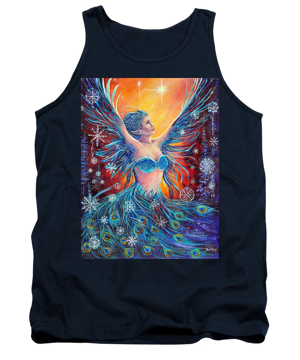 Holiday Christmas Fairy Peacock Spirit Color Tank Top featuring the painting Christmas Spirit by Gail Butler