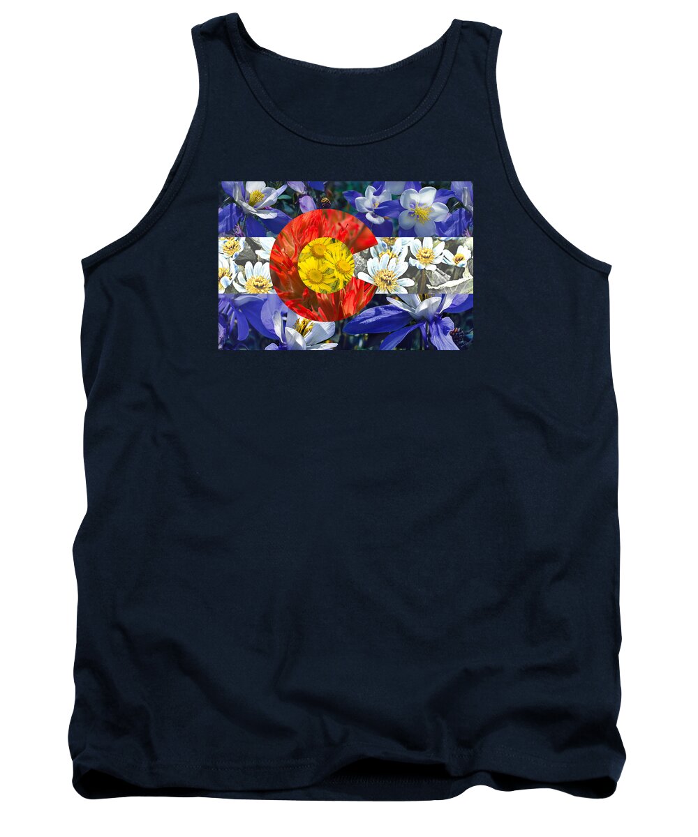 Colorado Tank Top featuring the photograph Colorado State Flag with Wildflower Textures by Aaron Spong